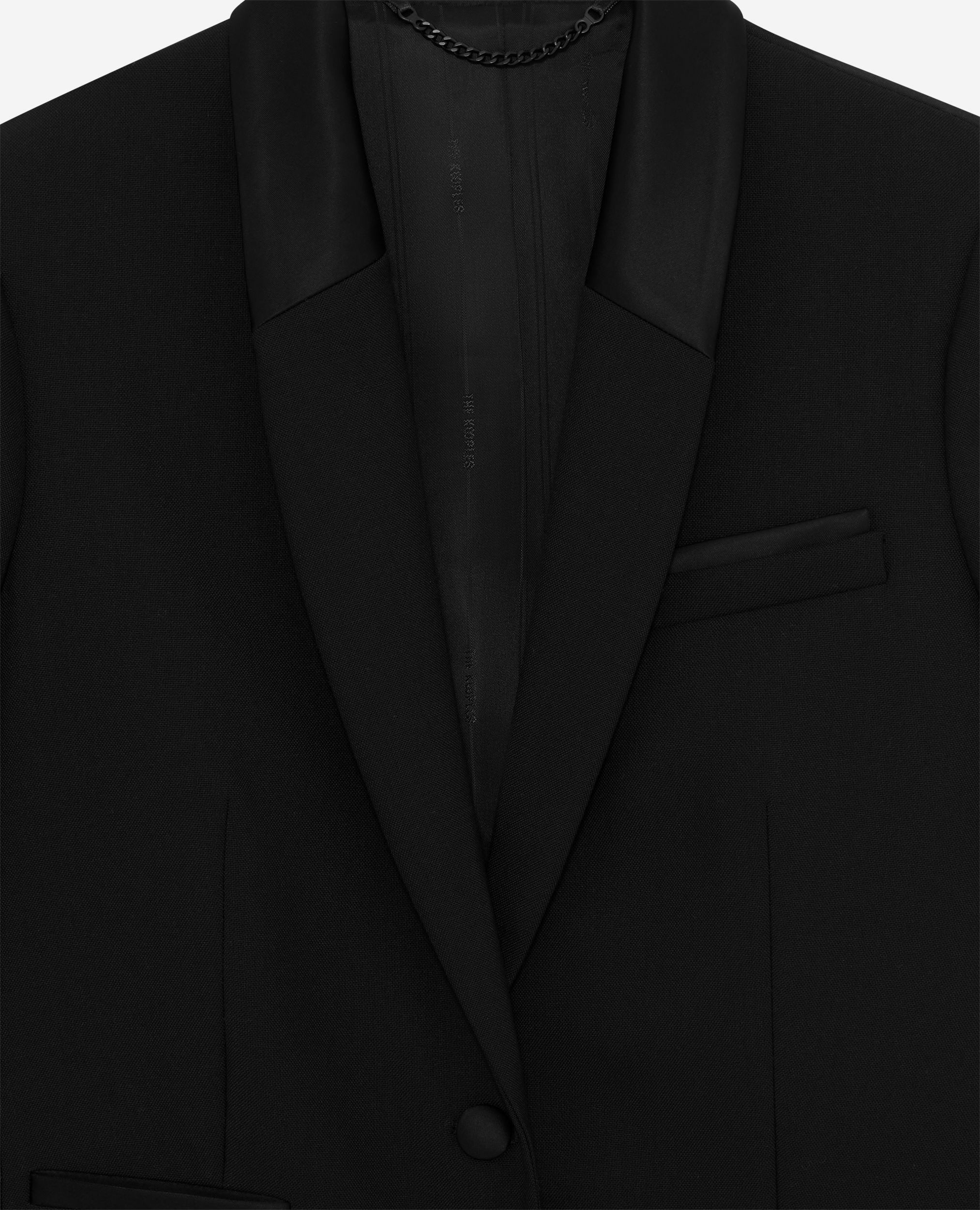 Black satin detail suit jacket, BLACK, hi-res image number null