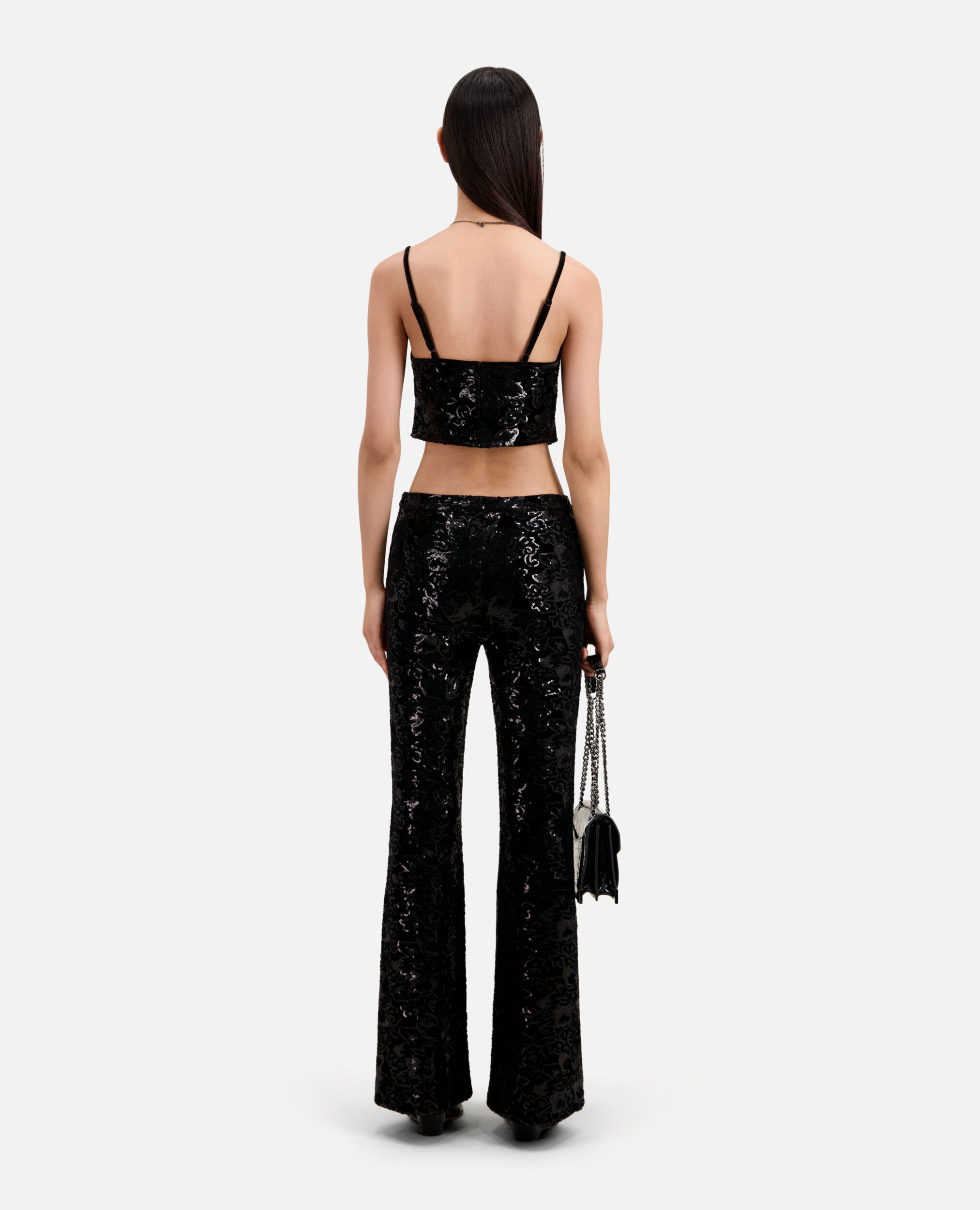 Black velvet trousers with sequins, BLACK, hi-res image number null