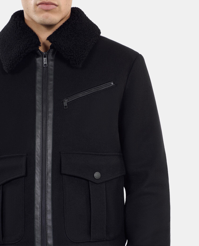 The Kooples HOMME BLACK blouson aviateur en laine mélangée noir