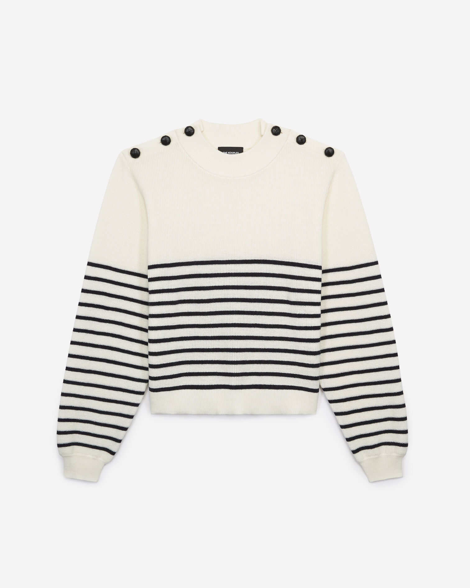 Pull marinière laine écrue boutons cuir, ECRU, hi-res image number null