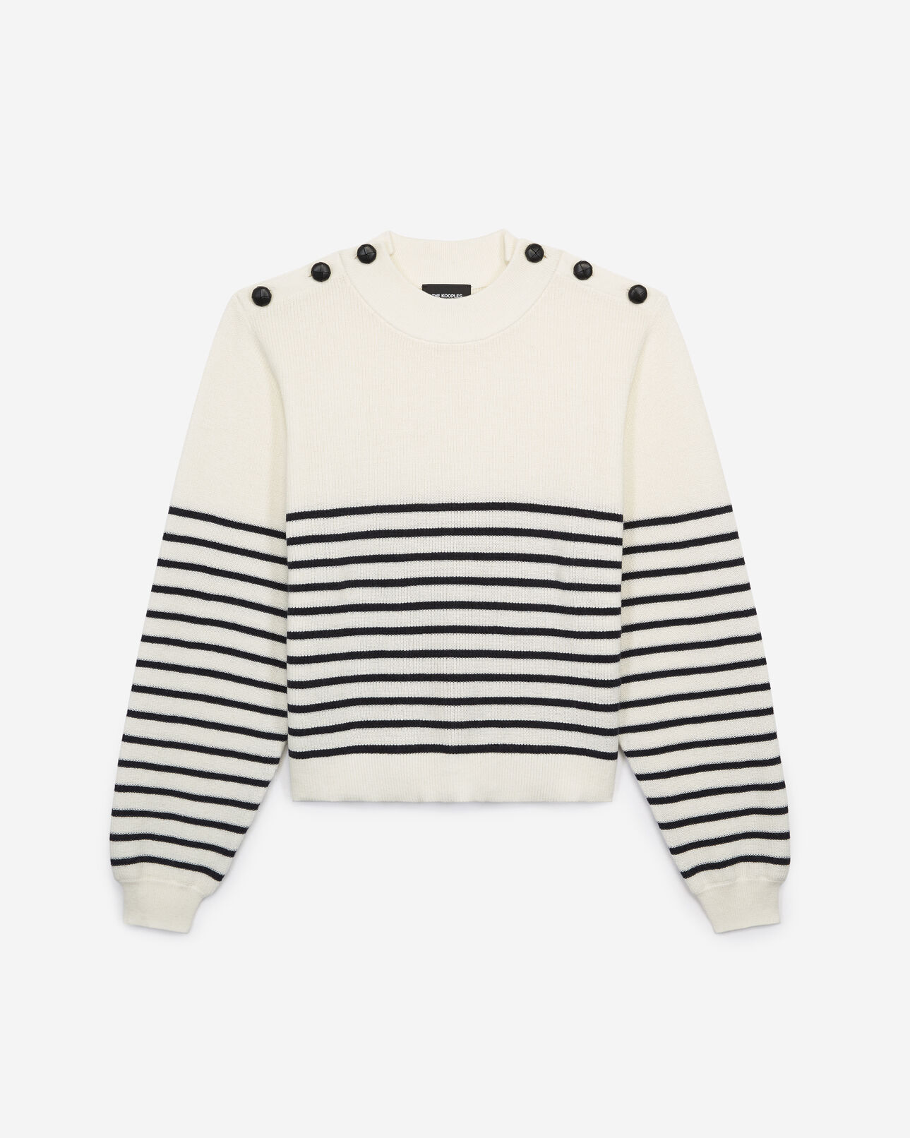 The Kooples FEMME ECRU pull marinière laine écrue boutons cuir