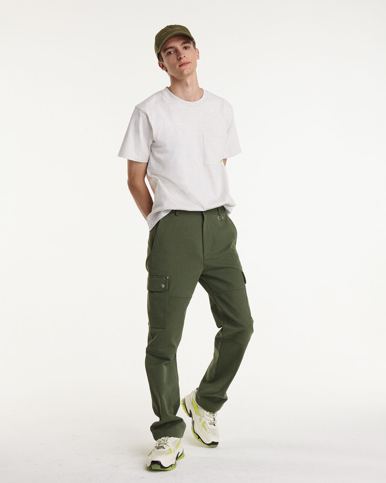 The Kooples HOMME GREY t-shirt gris en coton épais à détail fluo