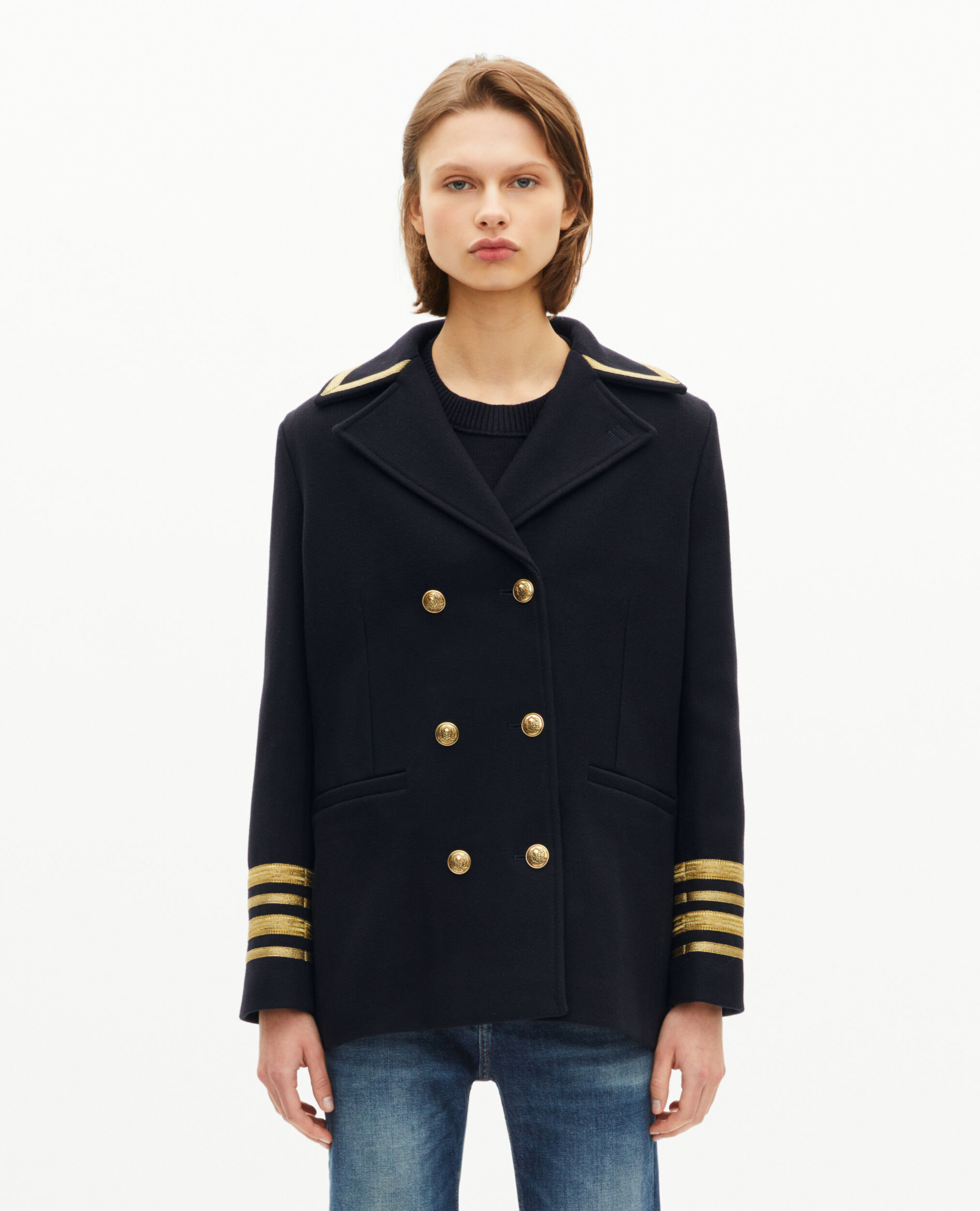 Navy wool officer's pea coat | The Kooples US