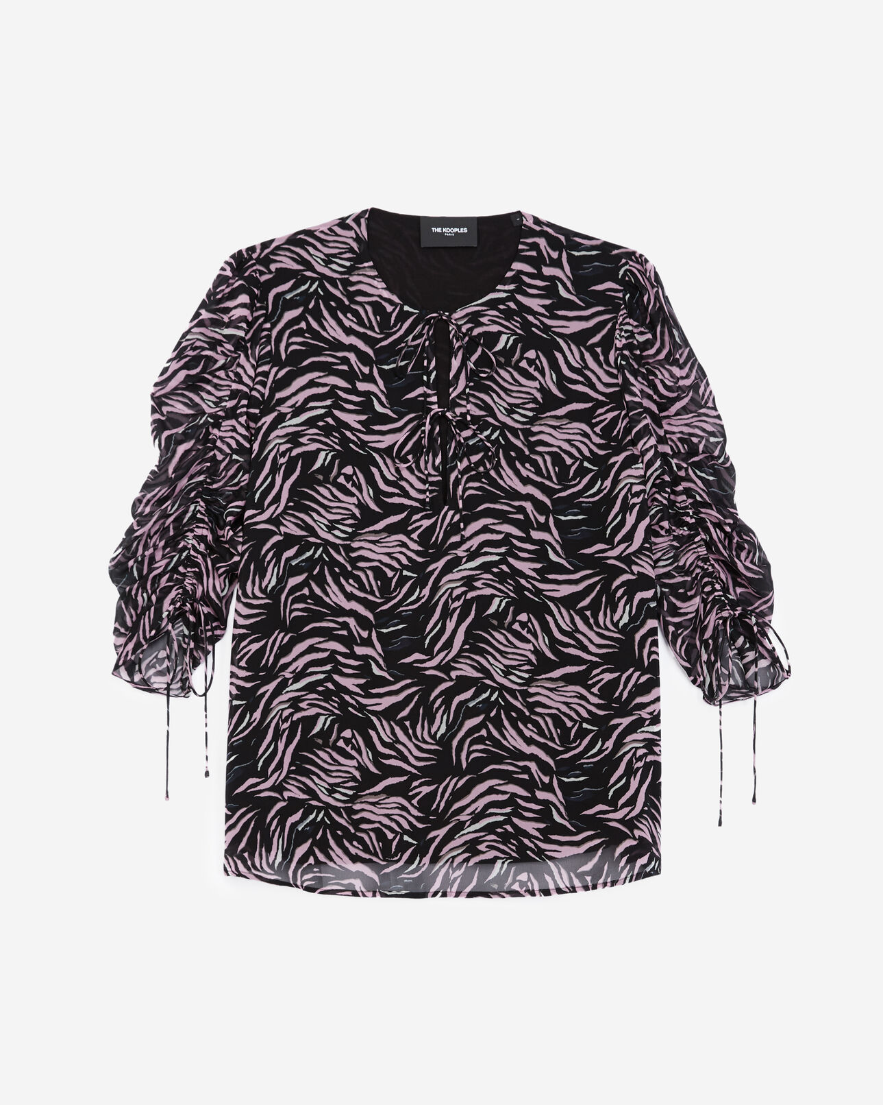 The Kooples MUJER BLACK / PINK top fluido rosa negro estampado cebra