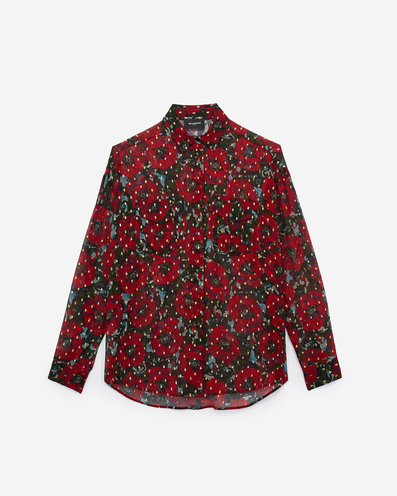 The Kooples MUJER RED / GREEN camisa de muselina de seda con estampado giant poppy