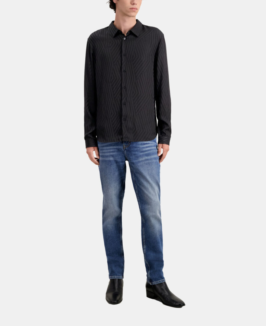 black geometric jacquard shirt