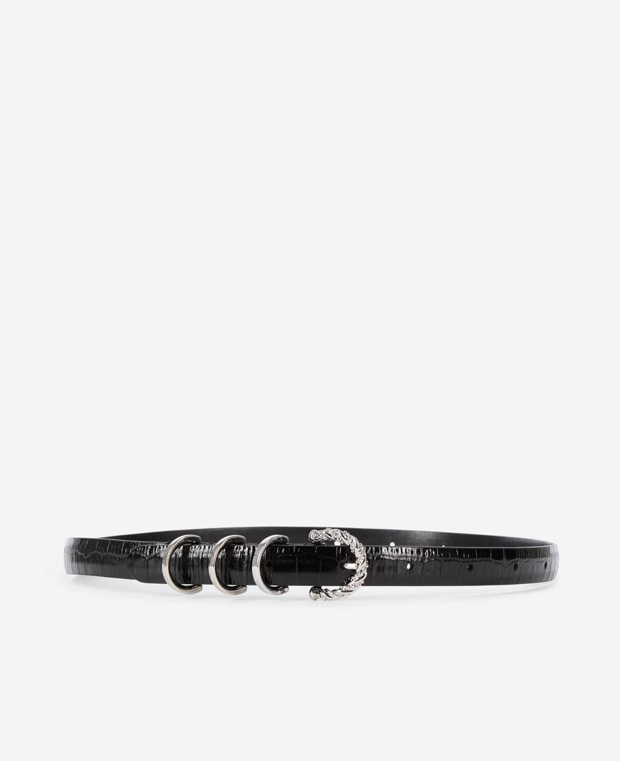 The Kooples F BLACK thin black crocodile-effect leather belt