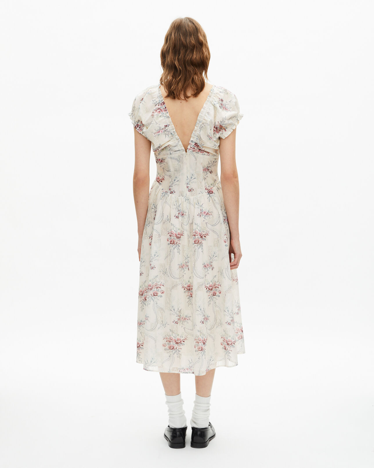 The Kooples DAMEN OFF WHITE / PINK langes weißes kleid mit blumenmuster