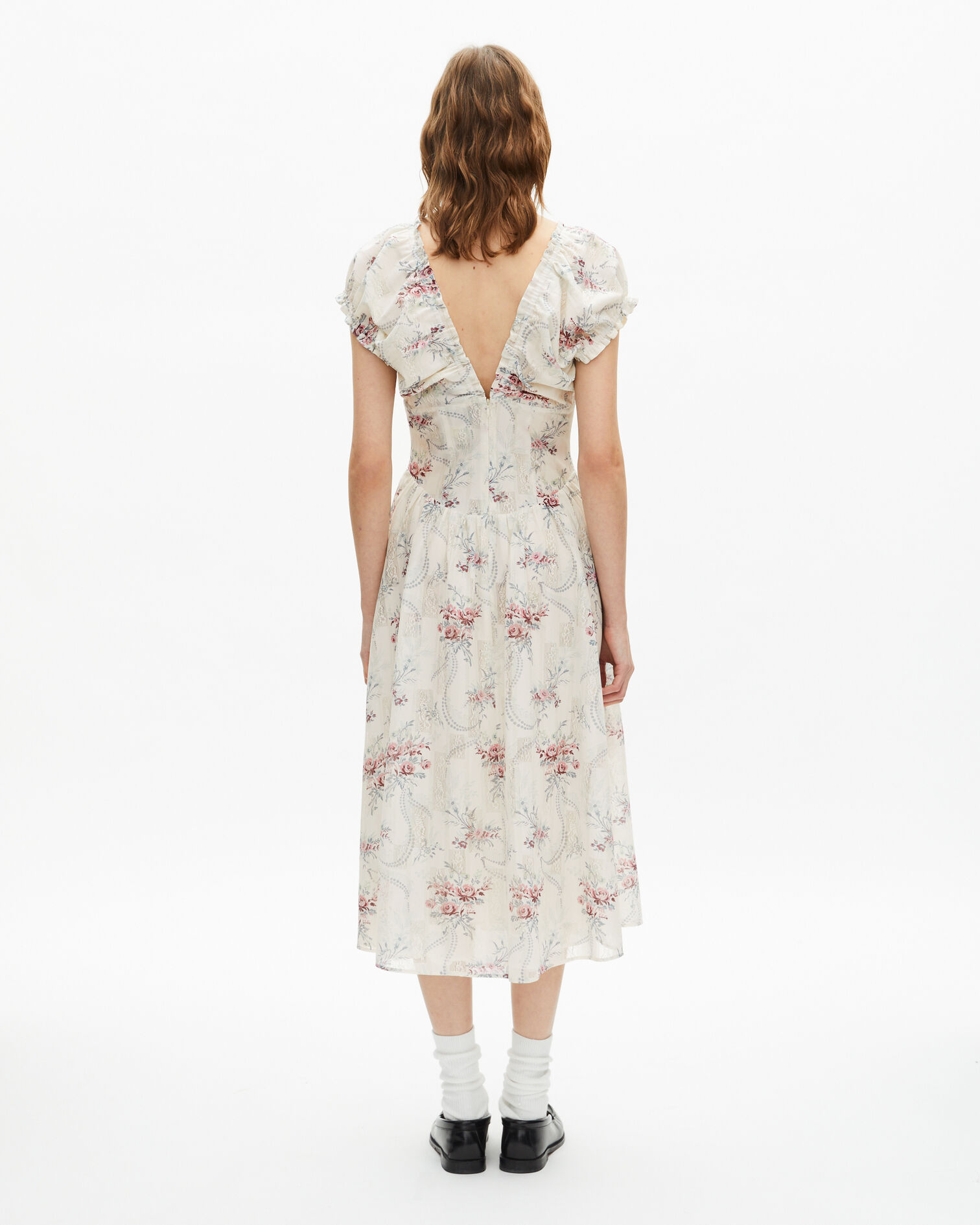 Langes weißes Kleid mit Blumenmuster, OFF WHITE / PINK, hi-res image number null