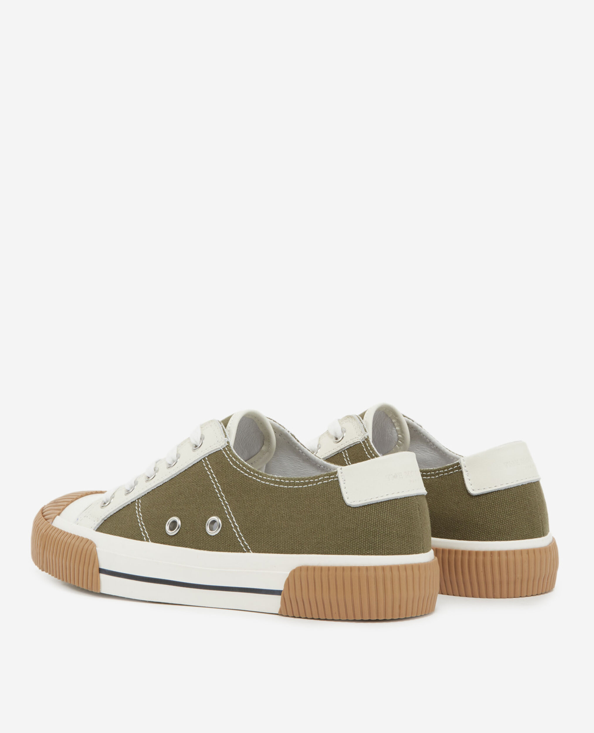 Khaki low-top canvas sneakers with details, KAKI, hi-res image number null
