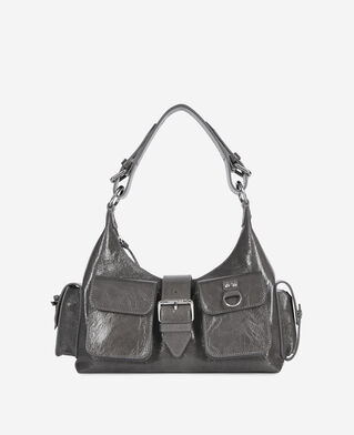 The Kooples WOMEN GREY amelia bag in gray cracked leather