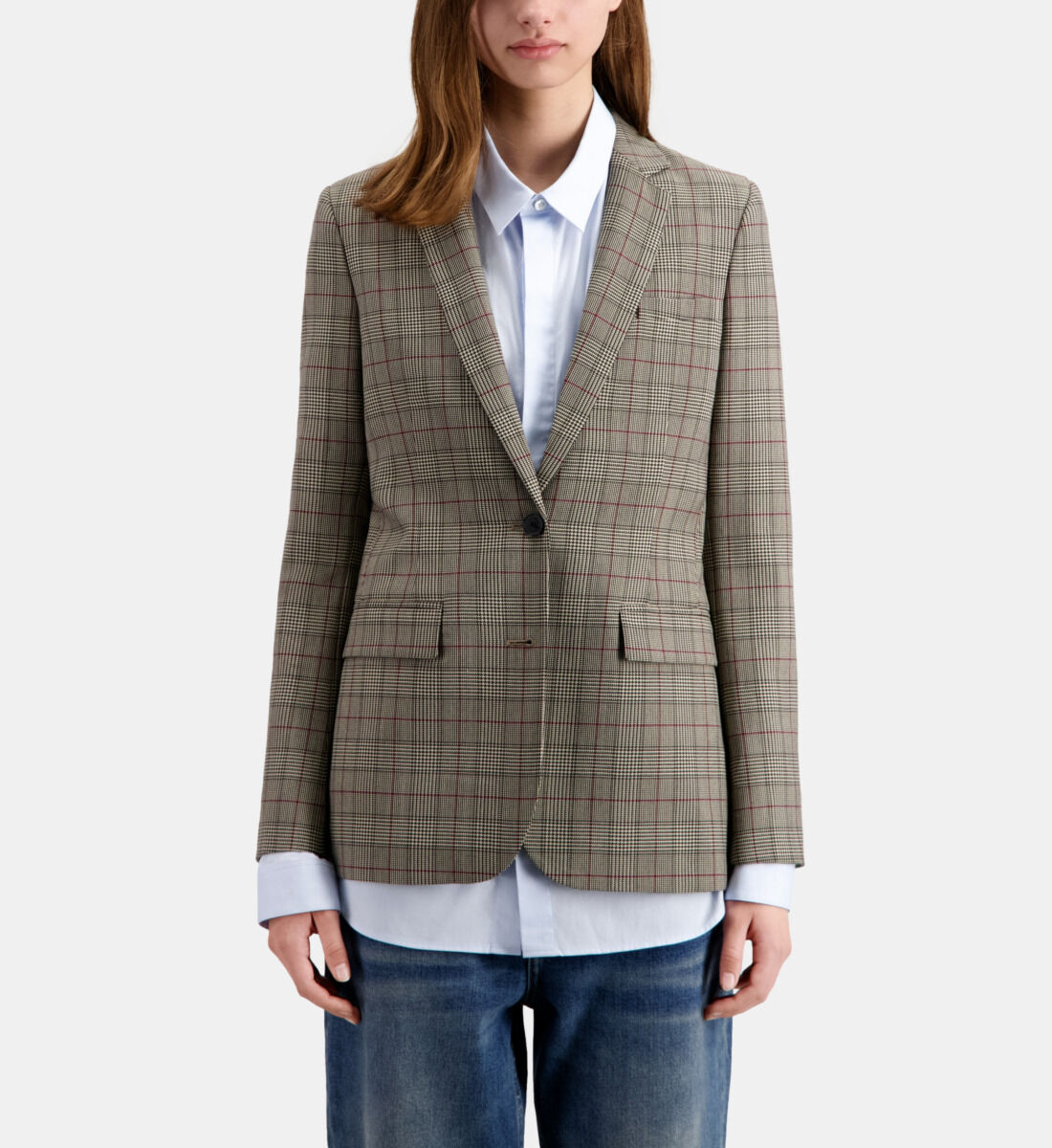 Beige and burgundy Prince of Wales blazer