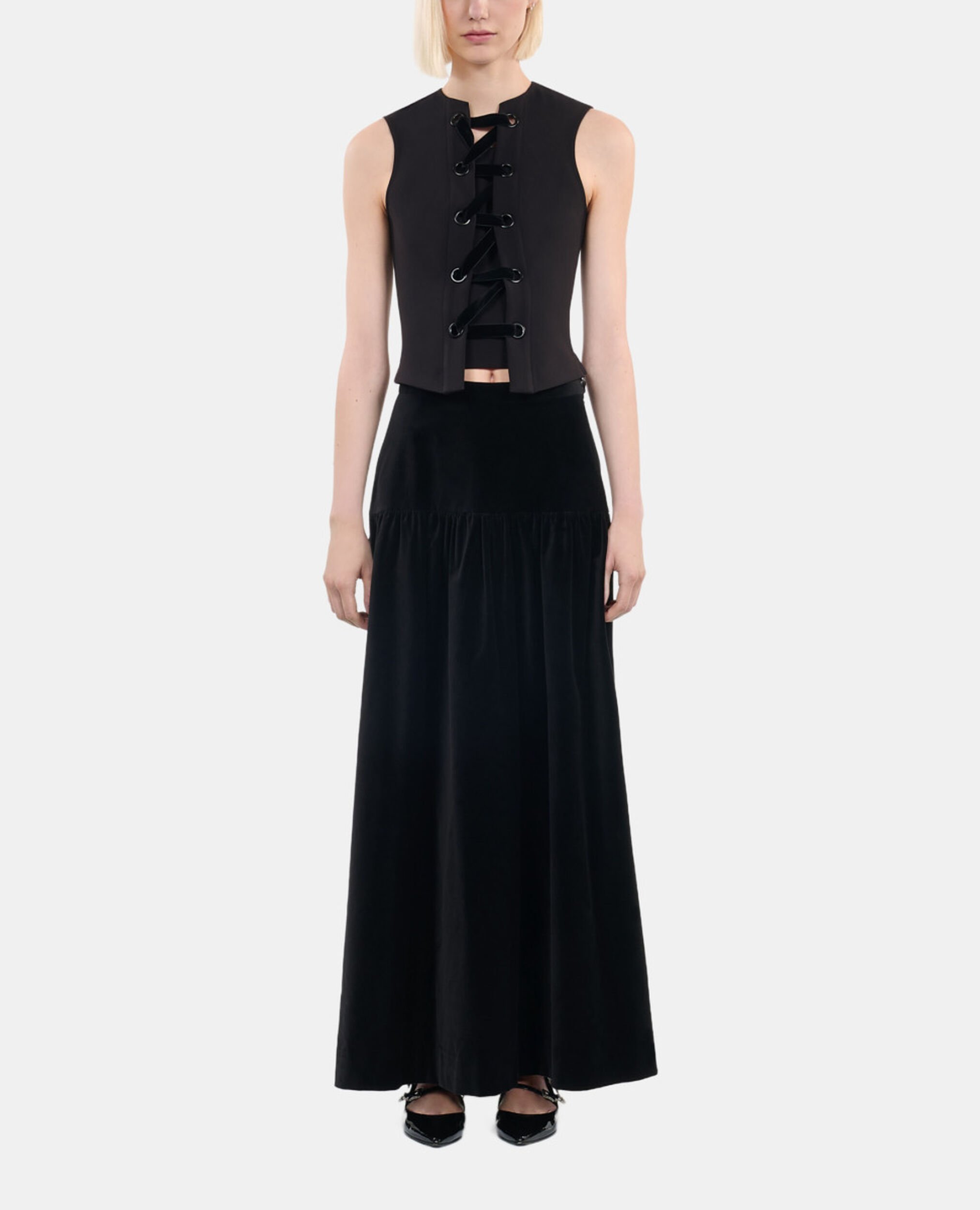 Black top with lacing, BLACK, hi-res image number null