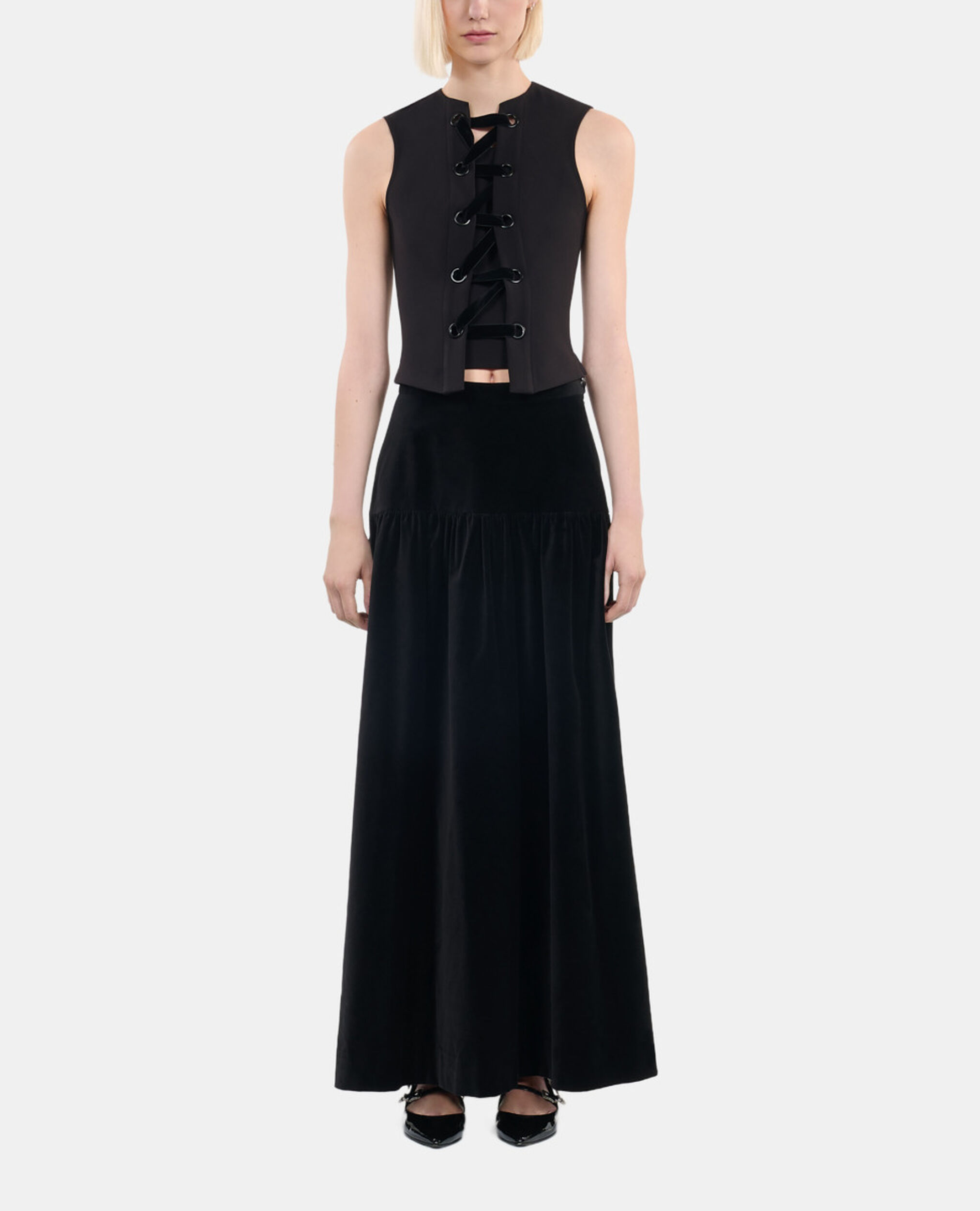 Black top with lacing, BLACK, hi-res image number null