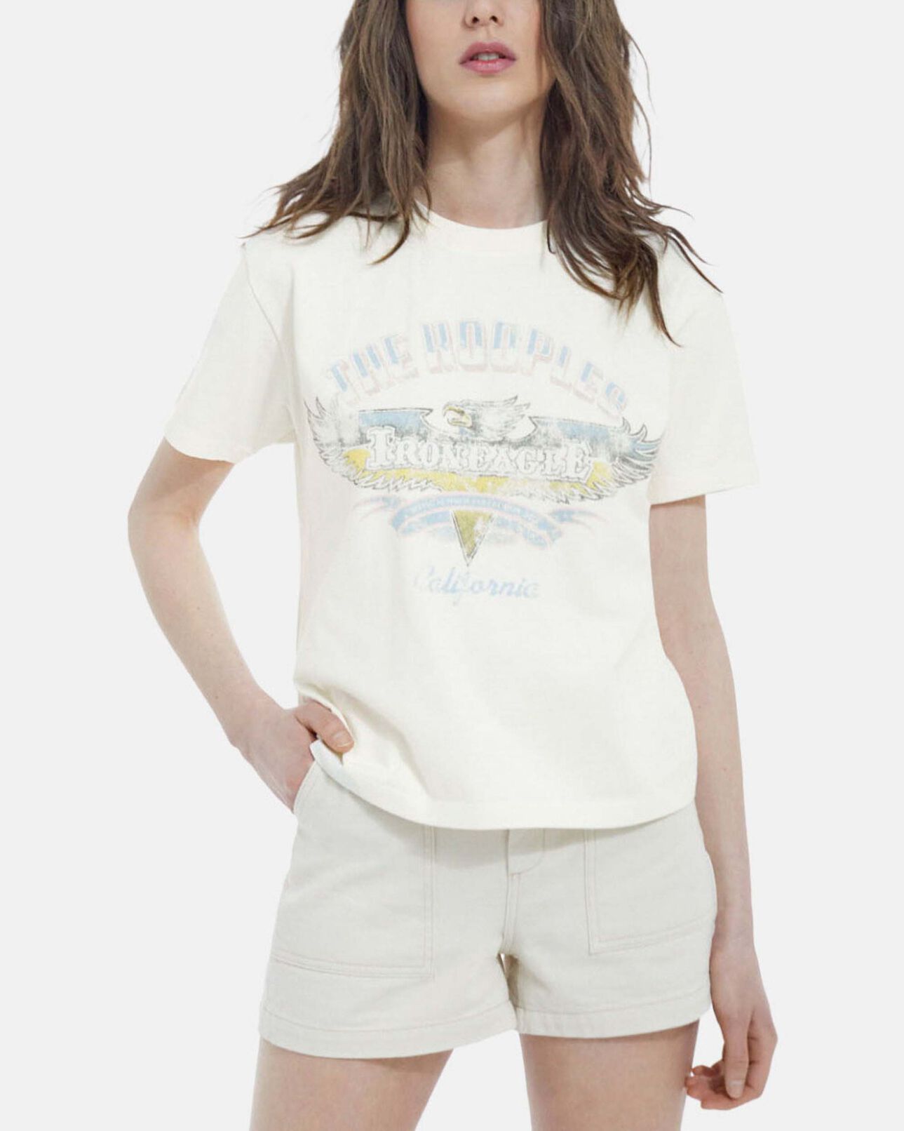 The Kooples FEMME ECRU t-shirt écru coton imprimé aigle