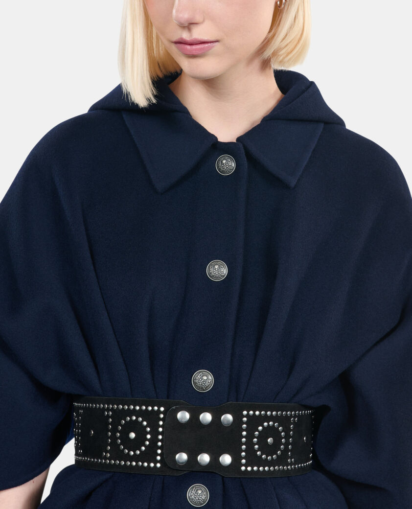 The Kooples DAMEN NAVY langes, marineblaues wollcape mit kapuze