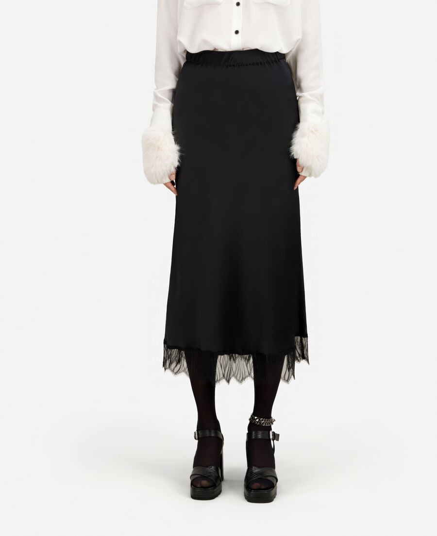 The Kooples F BLACK long black skirt with lace details