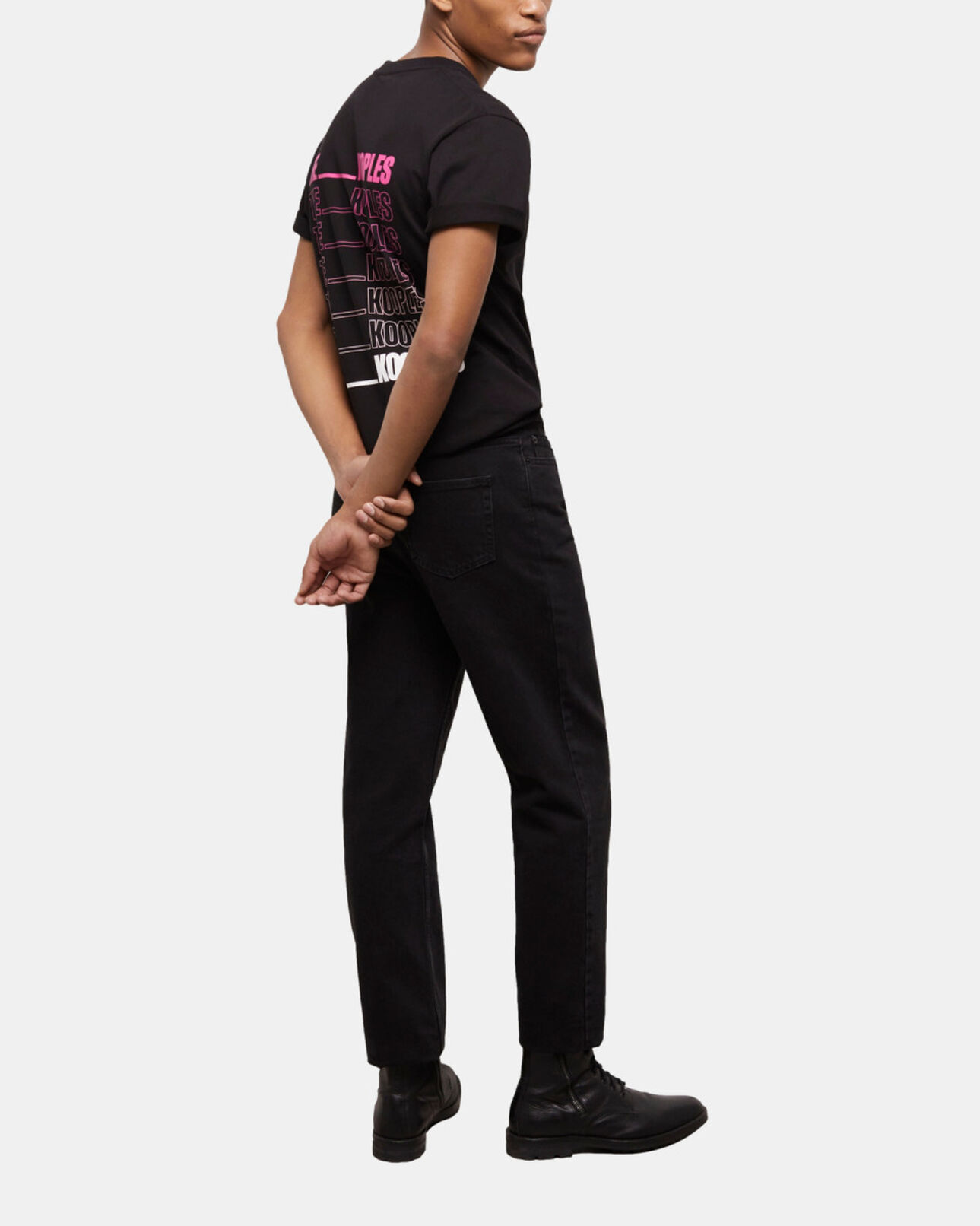 The Kooples MEN BLACK men's faded black t-shirt with screen print logo
