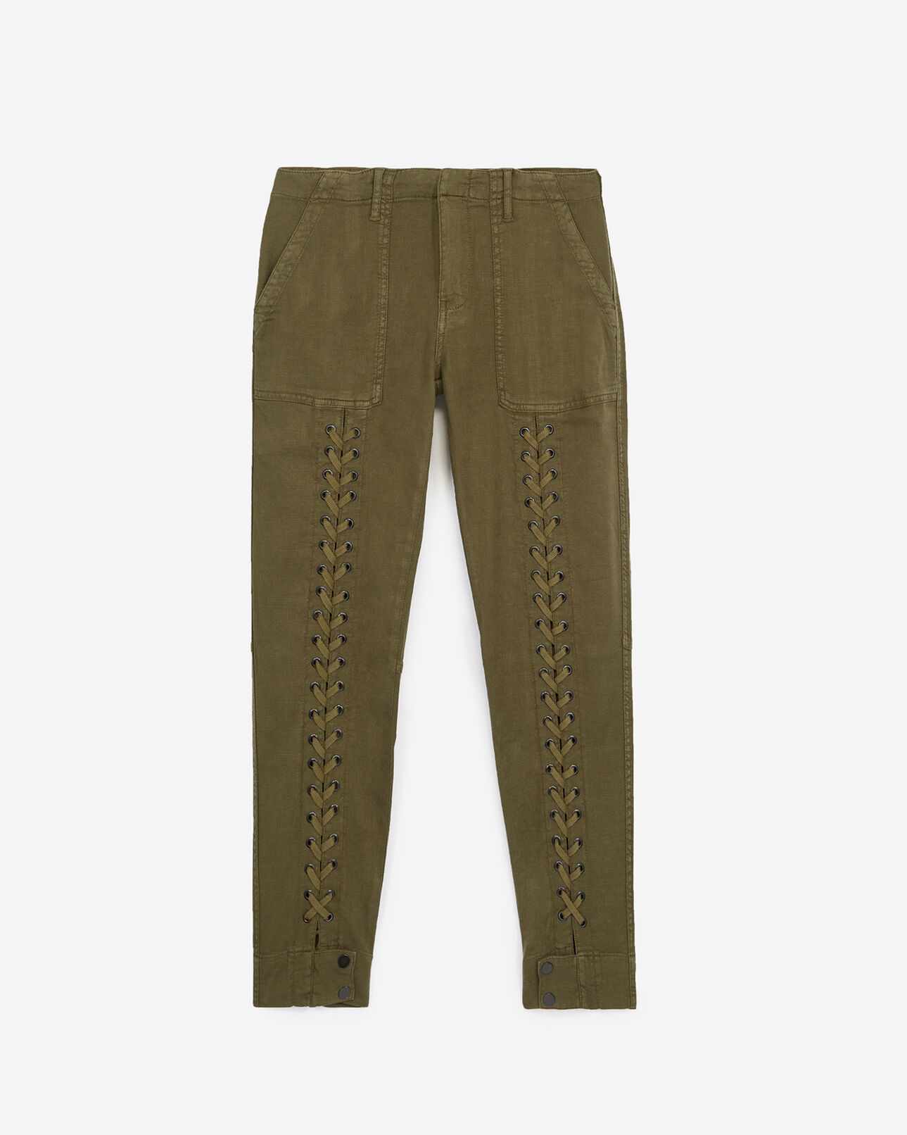 The Kooples DAMEN KAKI jeans im military-look mit taschen und khakifarbener schnürung