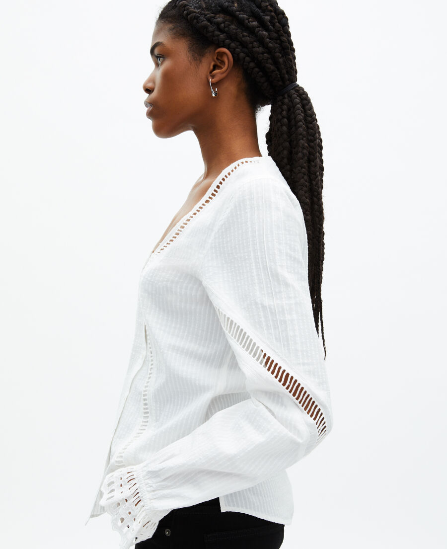 The Kooples FEMME OFF WHITE top manches longues écru coton brodé