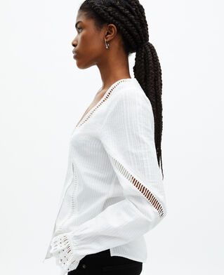 The Kooples FEMME OFF WHITE top manches longues écru coton brodé