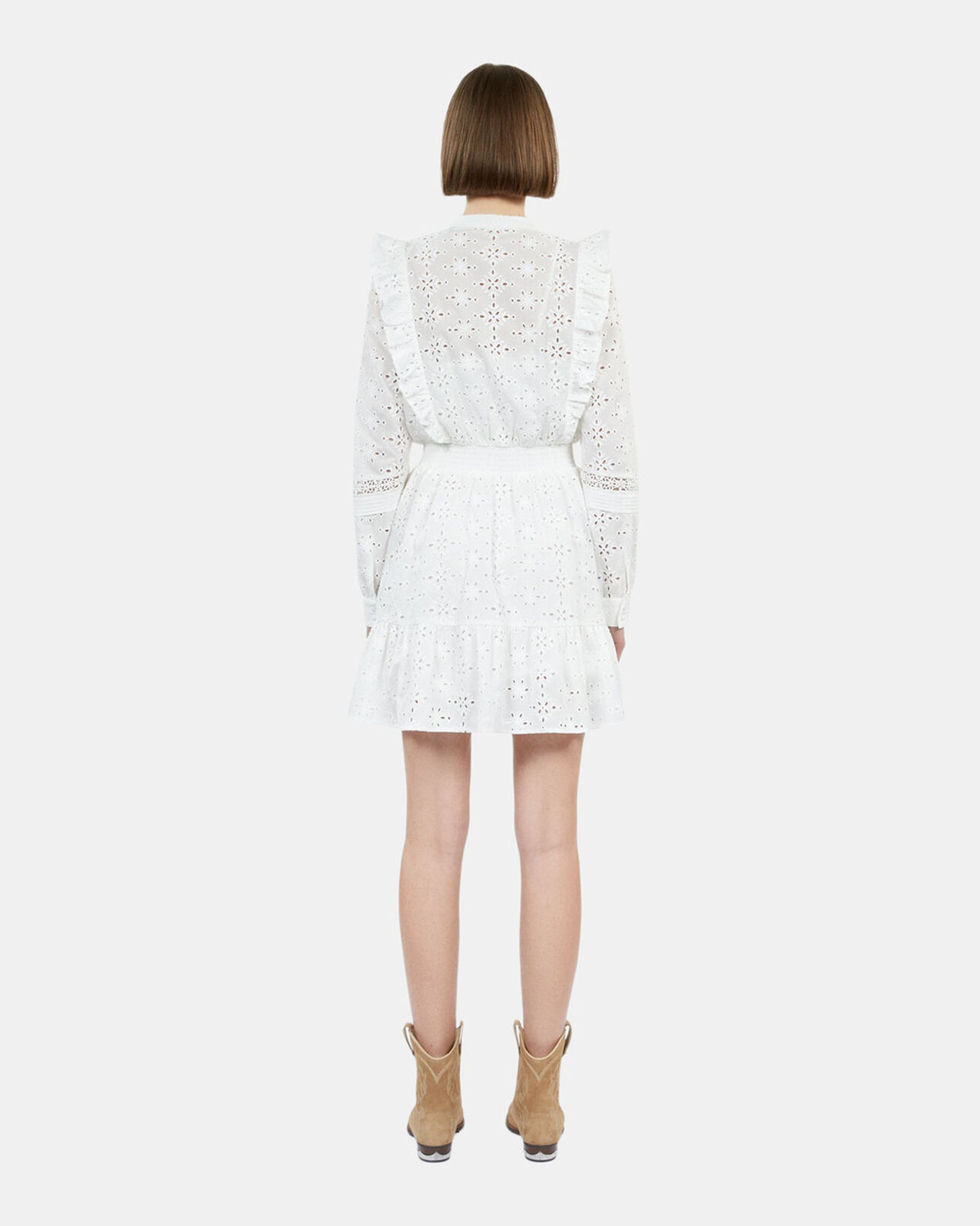 The Kooples WOMEN WHITE short white dress in english embroidery