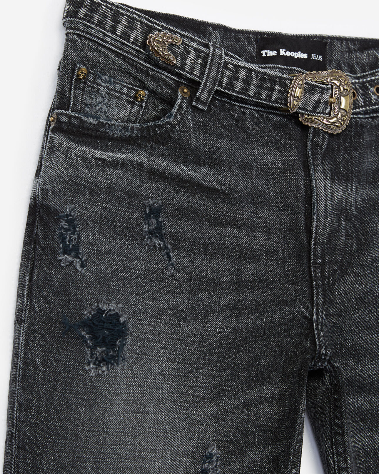 The Kooples WOMEN BLACK WASHED faded black nelly jeans with western-style belt