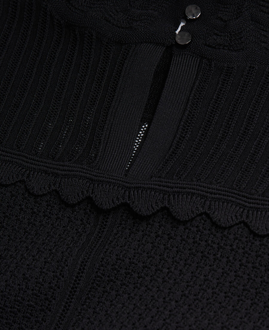 cropped black openwork mesh sweater