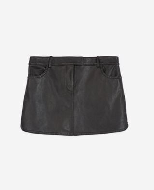 The Kooples FEMME BLACK jupe en cuir à studs noire