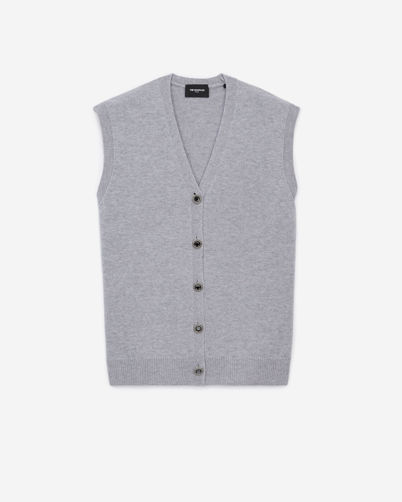 The Kooples WOMEN GREY MELANGE gray wool cardigan with jewel buttons