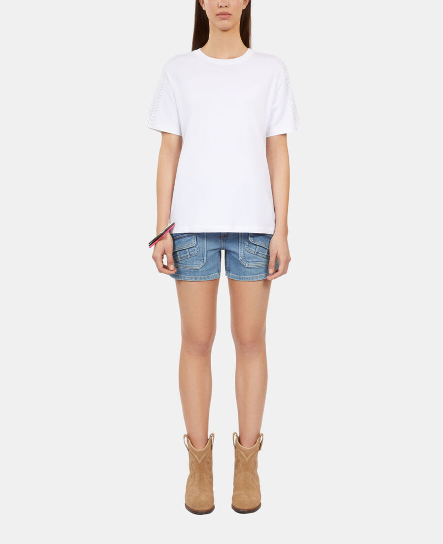 The Kooples DAMEN WHITE weißes t-shirt mit strassbesatz für damen