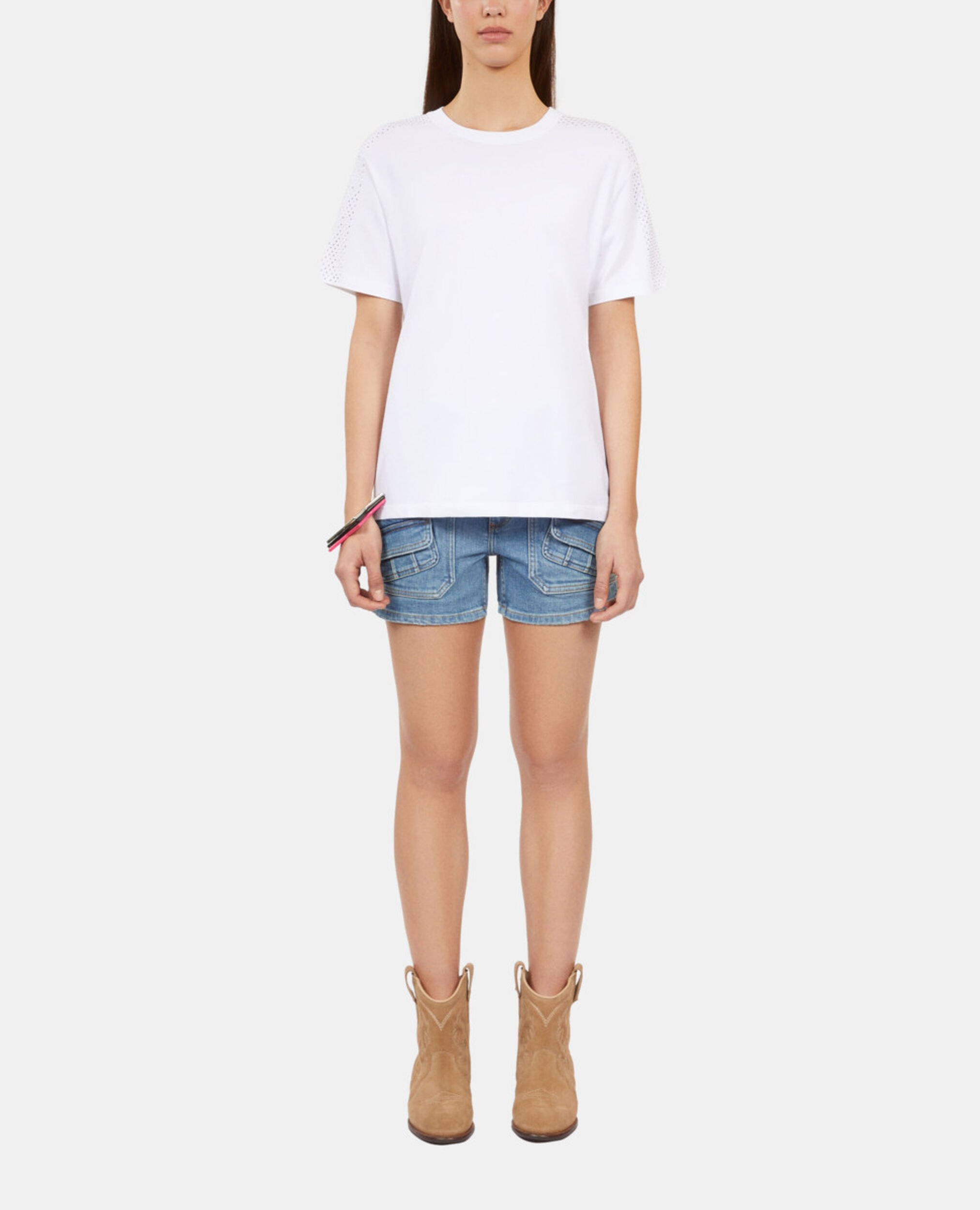 Weißes T-Shirt mit Strassbesatz für Damen, WHITE, hi-res image number null