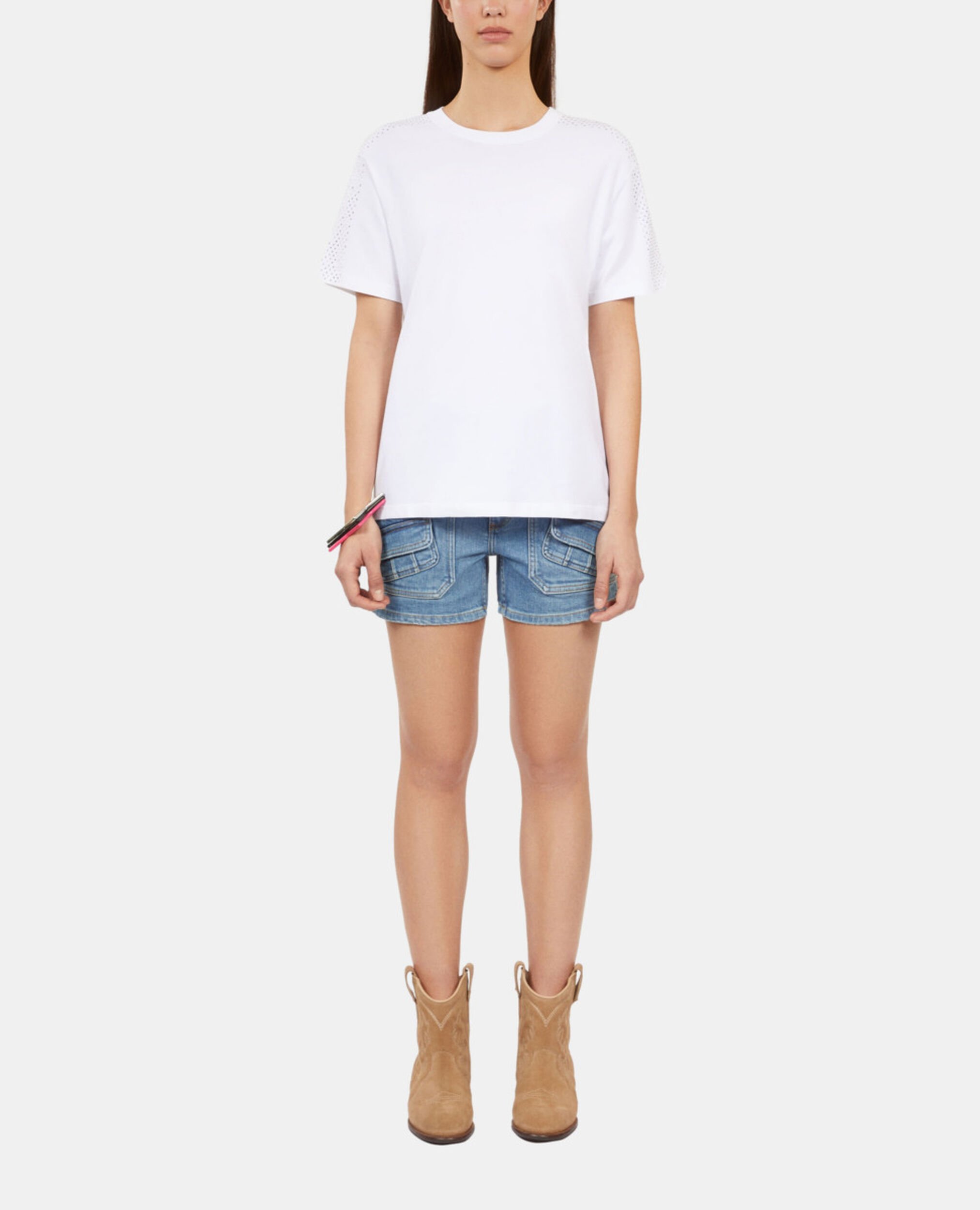 Weißes T-Shirt mit Strassbesatz für Damen, WHITE, hi-res image number null