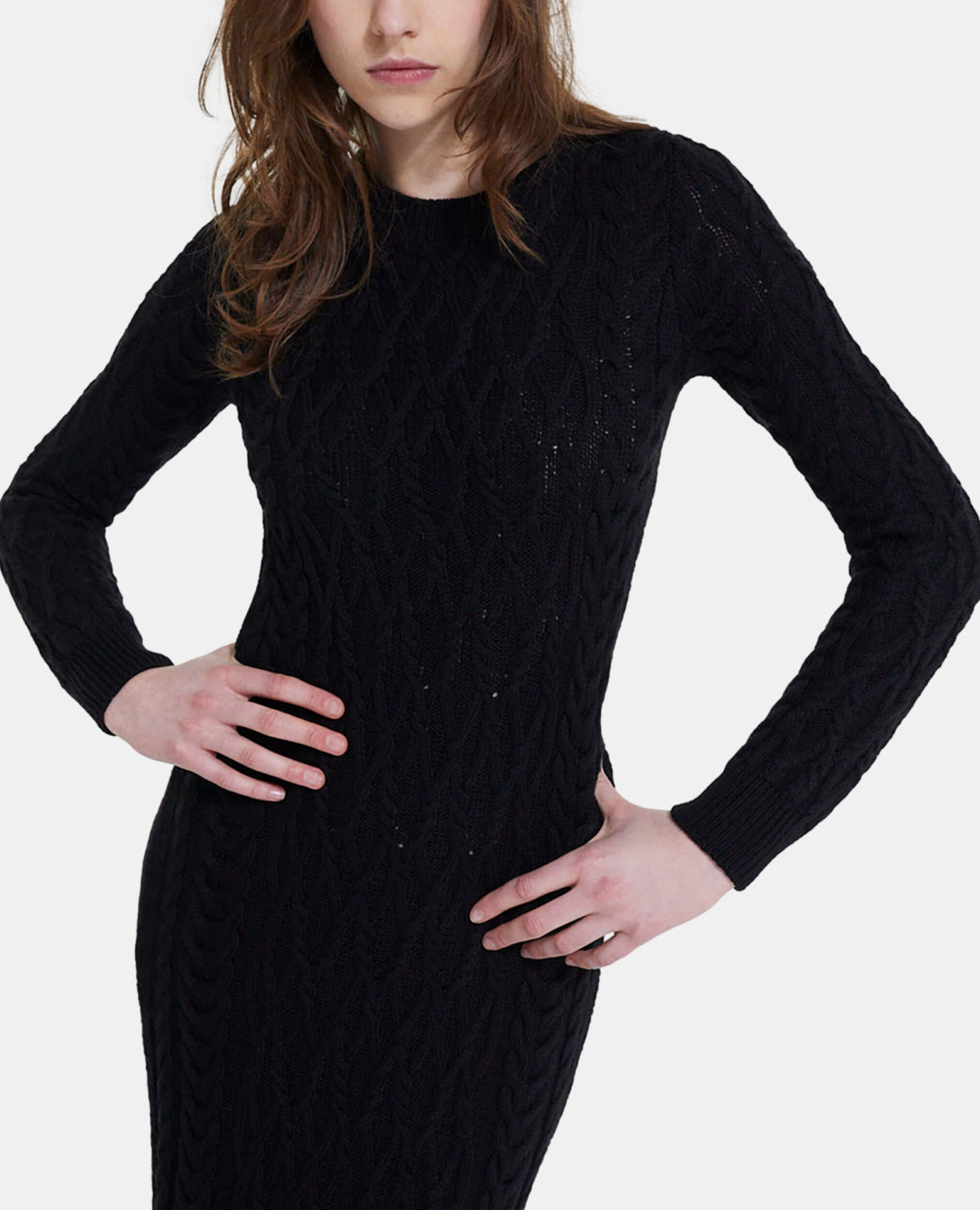 Robe longue en laine noire, BLACK, hi-res image number null