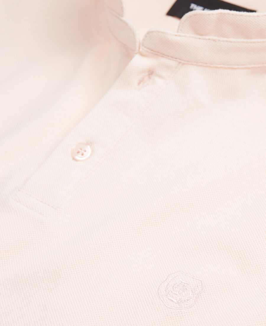 pink polo with officer collar and embroidery