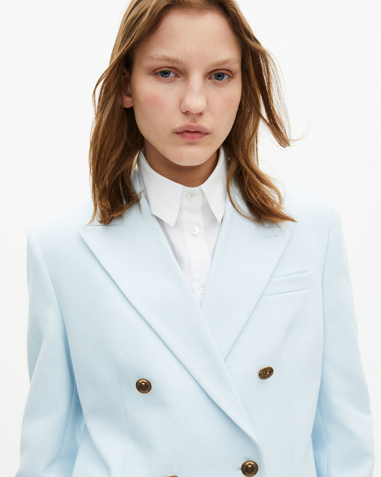 The Kooples WOMEN LIGHT BLUE blue cotton suit jacket