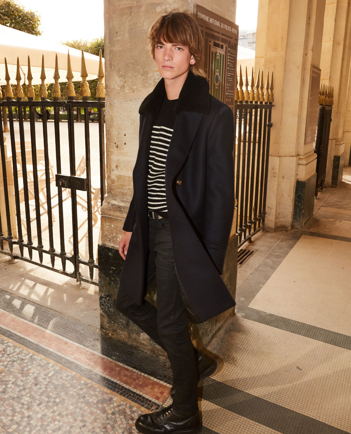 Navy blue wool coat with gold buttons