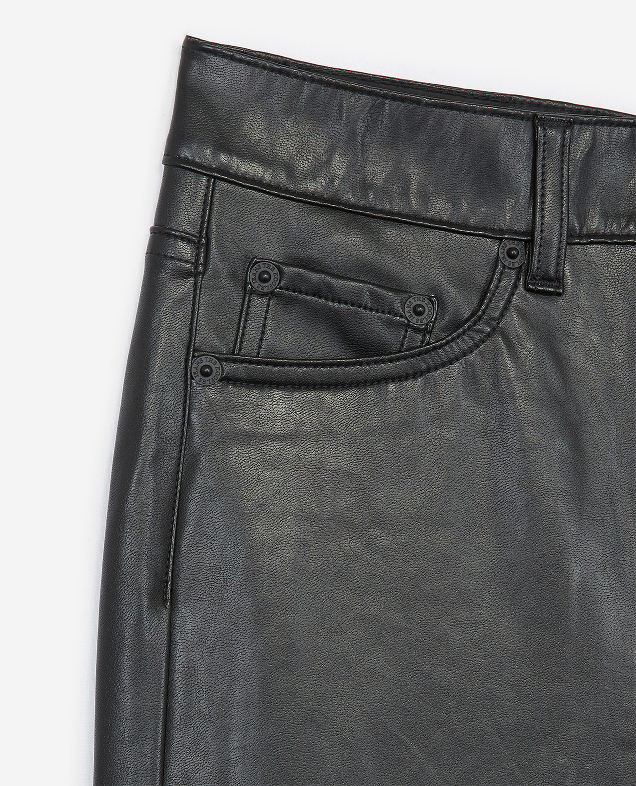 Pantalón negro de piel ajustado de estilo vaquero, BLACK, hi-res image number null