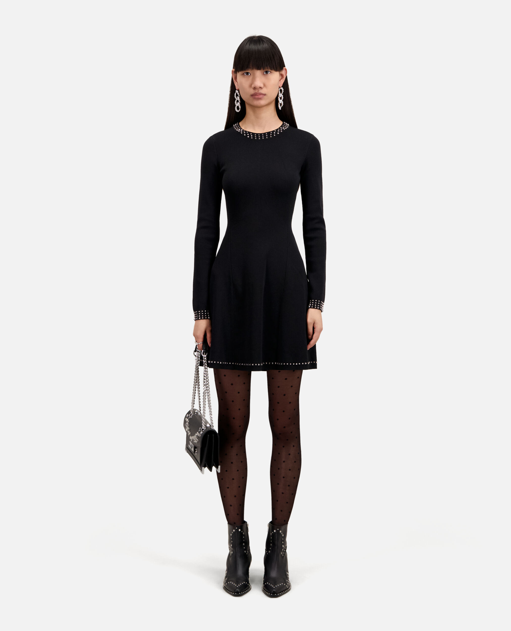 Short black dress with spikes, BLACK, hi-res image number null
