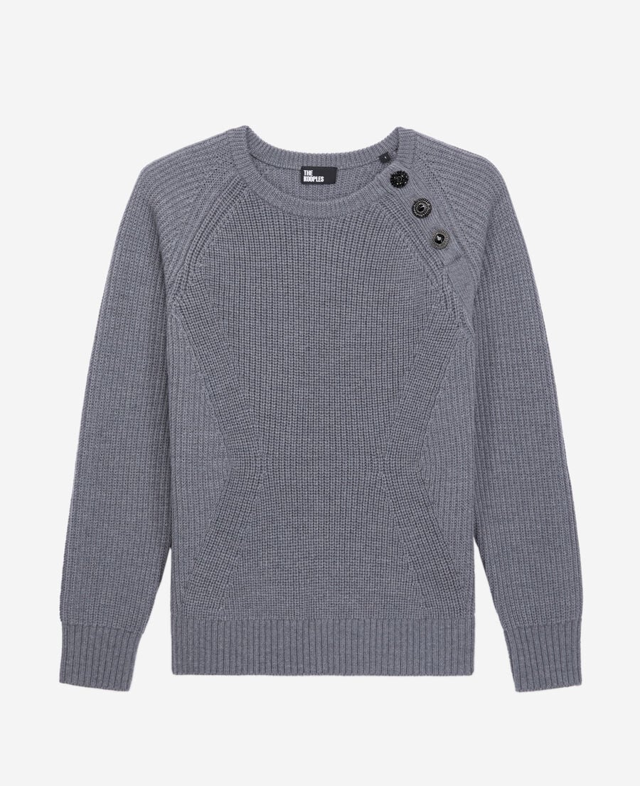 The Kooples FEMME MIDDLE GREY MEL pull gris en laine avec boutons bijoux