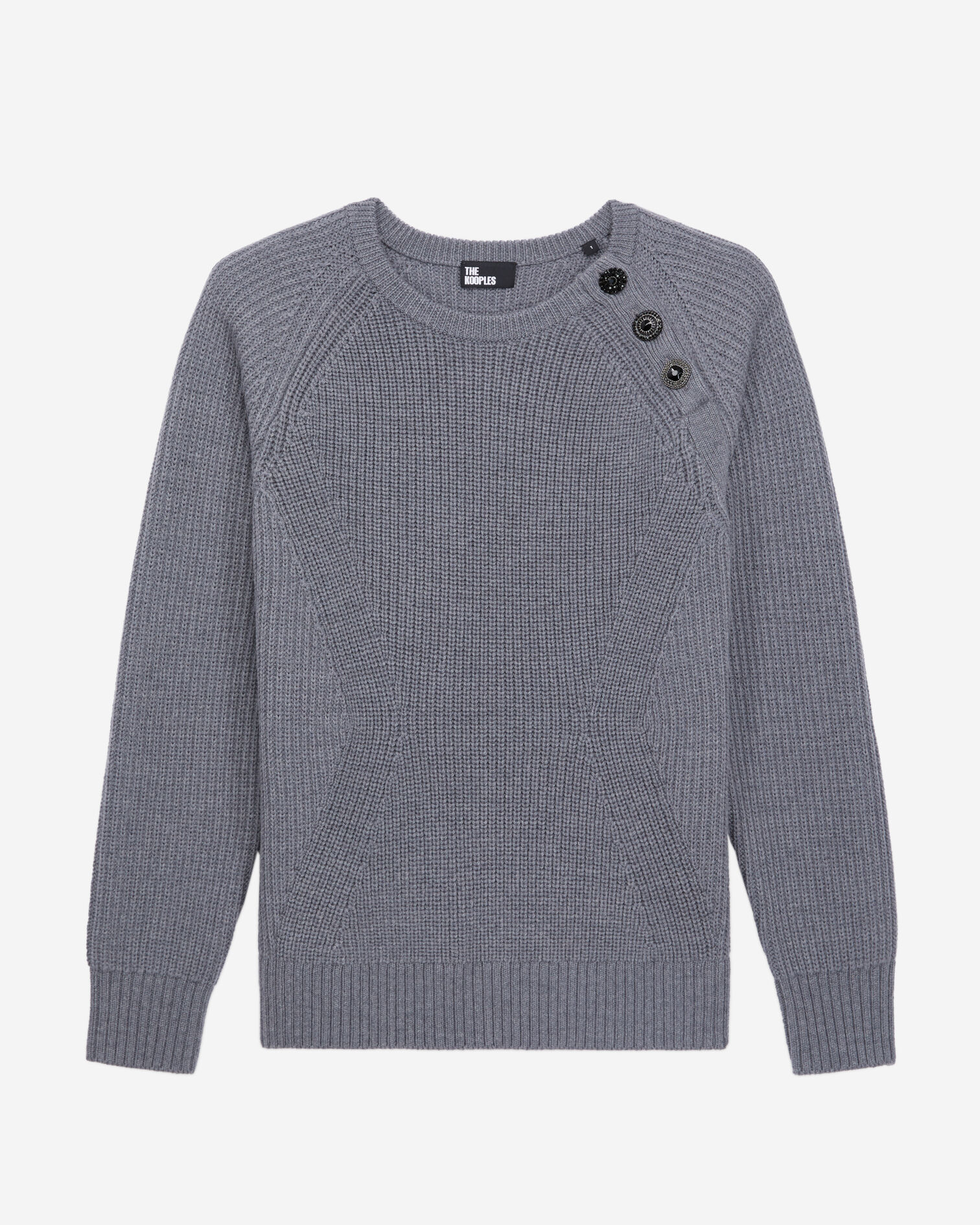 Grey wool sweater with bijou buttons, MIDDLE GREY MEL, hi-res image number null
