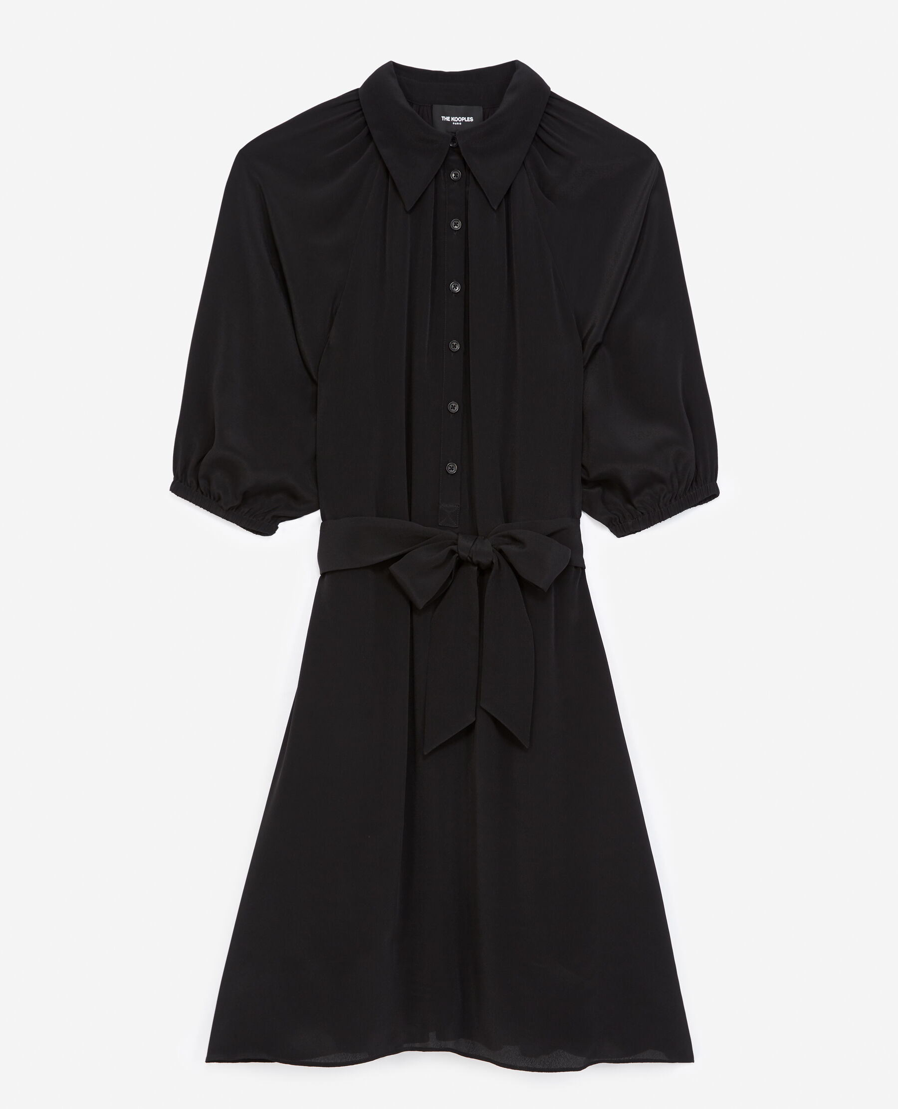 Robe longue noire col chemise dos plisse The Kooples France