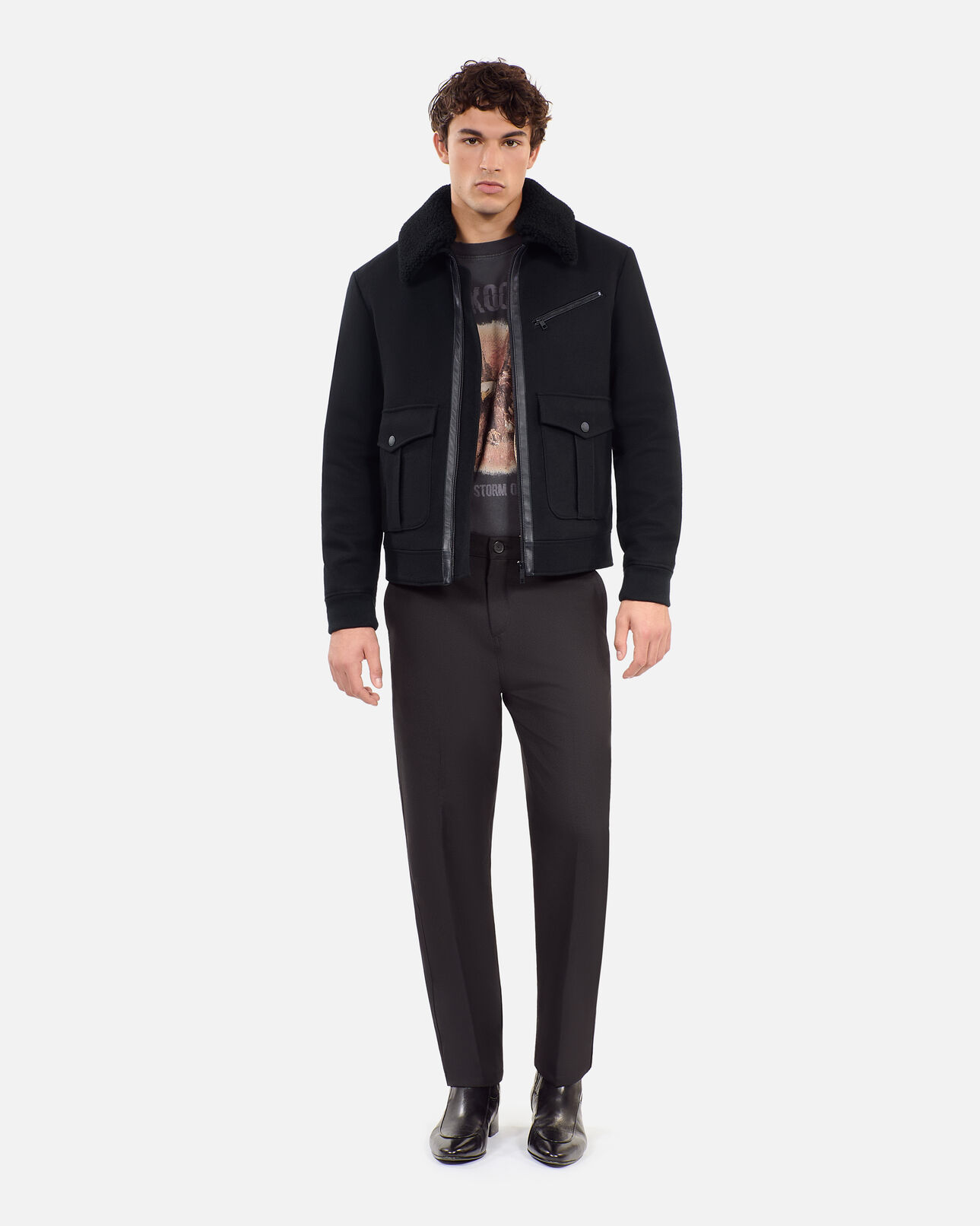 The Kooples HOMBRE BLACK chaqueta aviador mezcla lana negra