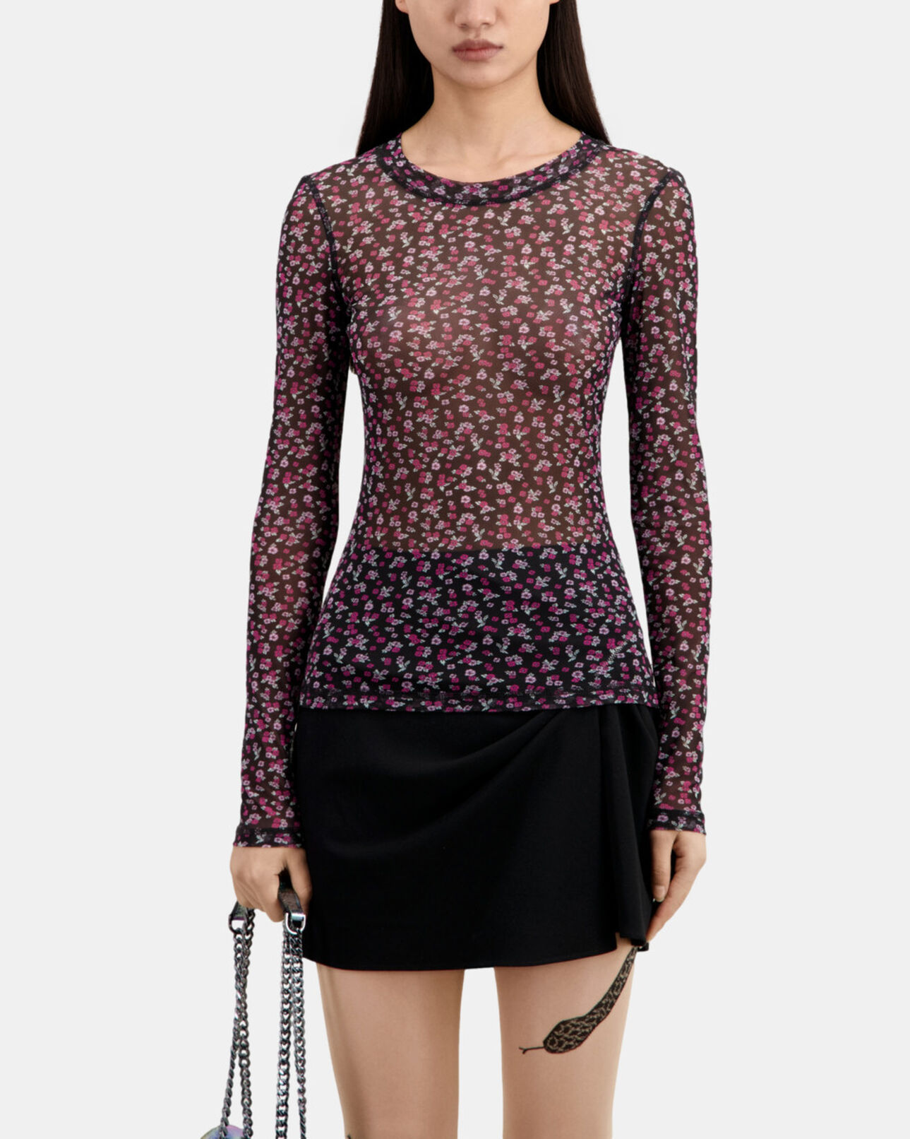 The Kooples FEMME BLACK / PINK t-shirt imprimé