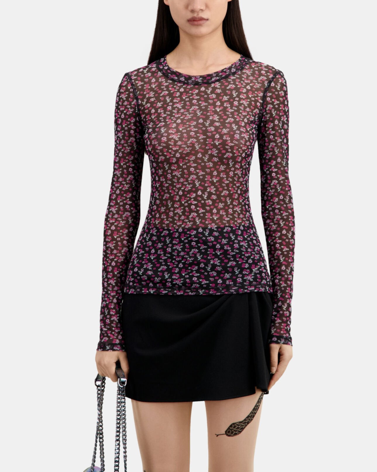 The Kooples WOMEN BLACK / PINK printed t-shirt