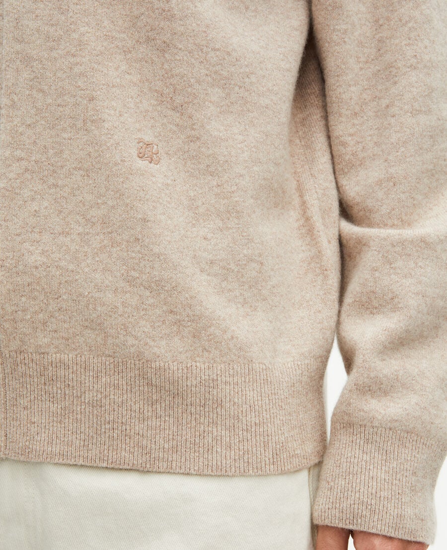 The Kooples HOMME BEIGE MELANGE cardigan en cachemire beige