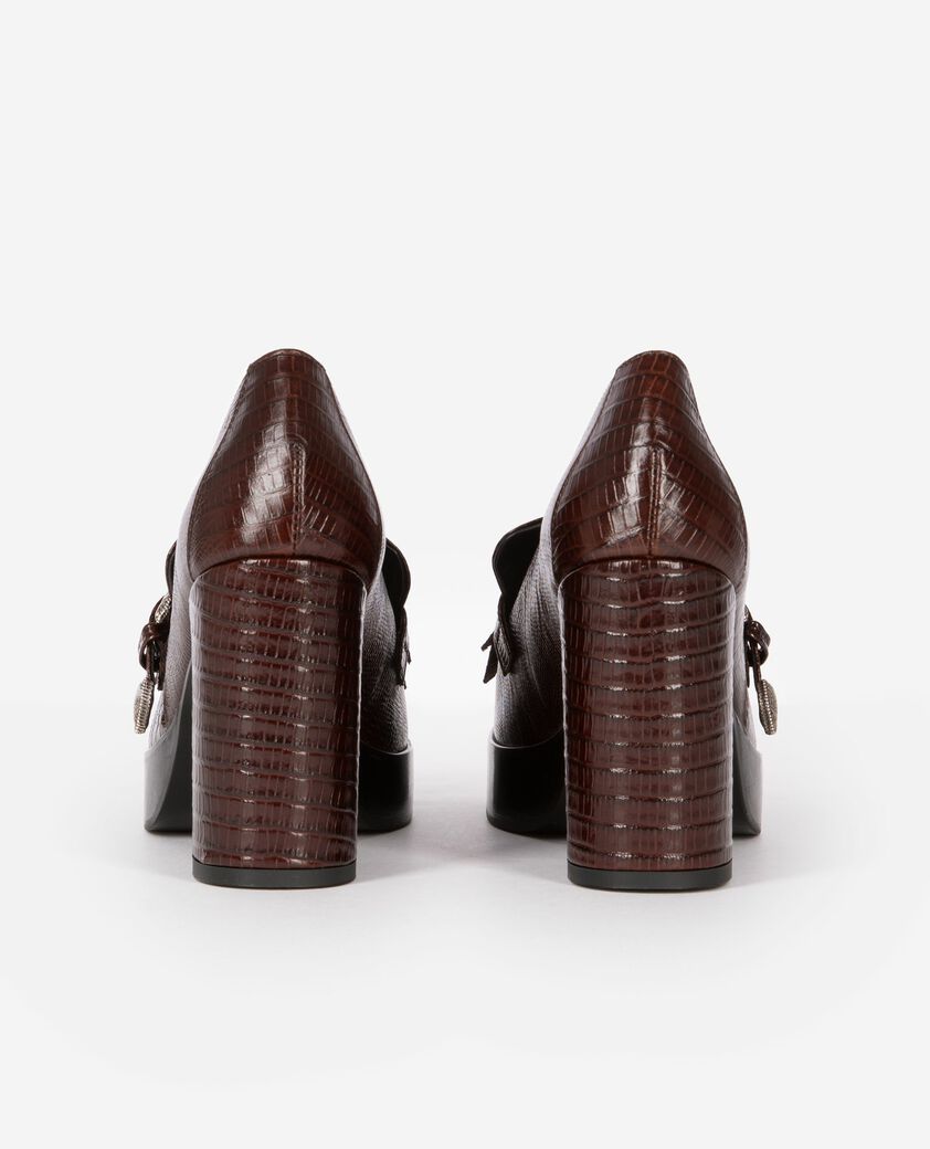 The Kooples WOMEN BROWN brown leather heeled loafers