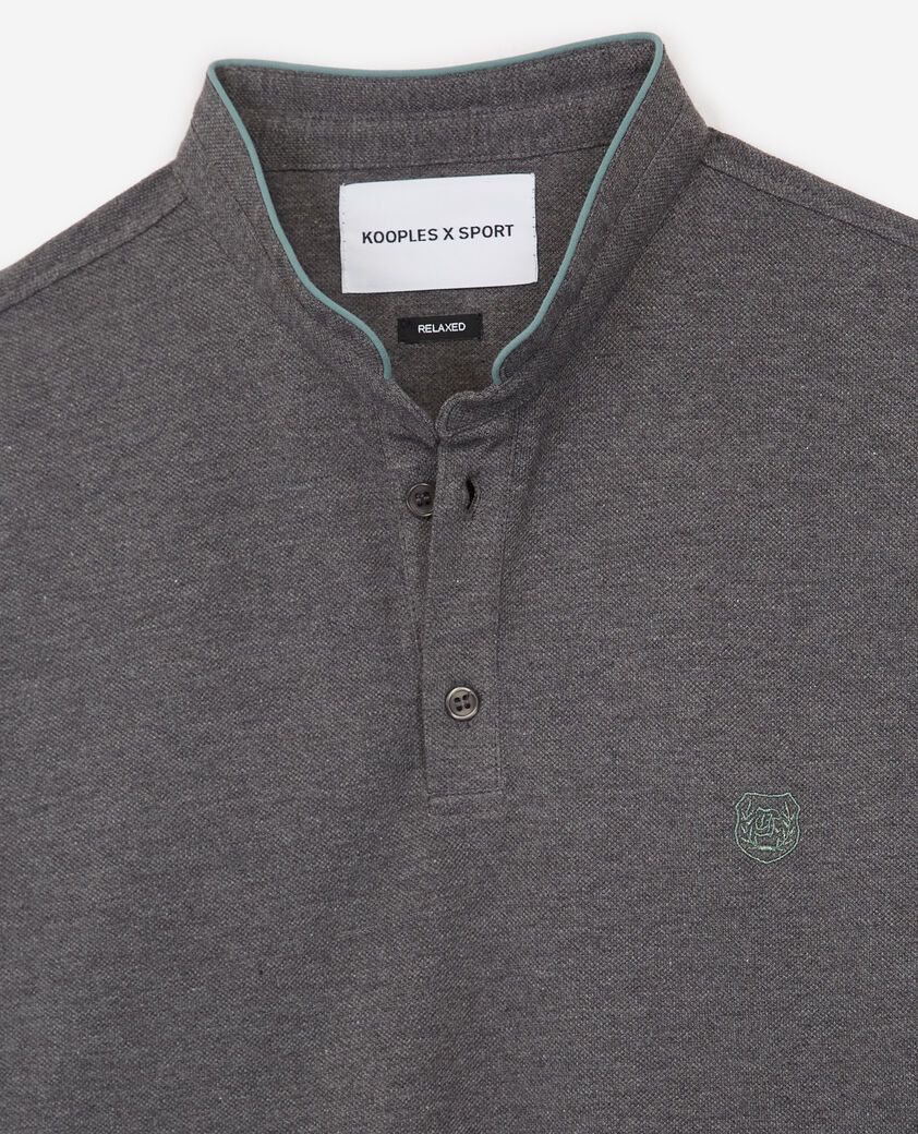 The Kooples HOMME M GREY MEL / LIGHT ALMOND polo gris &agrave; finitions beige clair