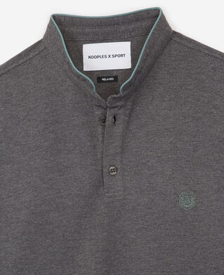 The Kooples HOMME M GREY MEL / LIGHT ALMOND polo gris &agrave; finitions beige clair