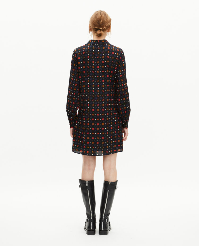 The Kooples DAMEN BLACK MELANGE kurzes kleid mit punkte- und blumenprint aus seidenmischgewebe in schwarz